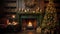 Victorian style living room interior with a fireplace, decorated Christmas tree, candles and gift boxes