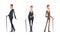 Victorian Tall Man Gentleman in Elegant Suit with Cane Having Respectful Manner Standing Vector Set