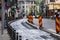 Victoriei Way Calea Vitoriei under capital repairs in the autumn. Construction site in downtown Bucharest, Romania, 2019