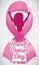 Victorious Woman in a Pink Ribbon for Breast Cancer Day, Vector Illustration