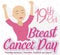 Victorious Young Woman Celebrating Breast Cancer Day in Flat Style, Vector Illustration