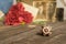 Victory Day.The may 9 celebrations.The girl holds her grandfather's Order of the red Star.Red carnations, St. George ribbon,