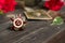 Victory Day.The may 9 celebrations.The girl holds her grandfather's Order of the red Star.Red carnations, St. George ribbon,