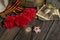 Victory Day.The may 9 celebrations.The girl holds her grandfather's Order of the red Star.Red carnations, St. George ribbon,