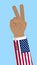 Victory finger gesture with flag of USA, gesture of approval, meaning Like, Stock vector illustration in flat design.