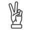 Victory gesture line icon, Hand gestures concept, Peace sign on white background, Two fingers up icon in outline style
