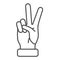 Victory gesture thin line icon, Hand gestures concept, Peace sign on white background, Two fingers up icon in outline