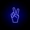 victory hand friendship outline blue neon icon. Elements of friendship line icon. Signs, symbols and vectors can be used for web,