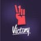 Victory hand sign with typographic icon - vector