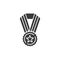 Victory medal black glyph icon. Championship prize. Sign for web page, mobile app, button, logo. Vector isolated element