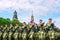 Victory Parade on Red Square in Moscow. The Russian army in red berets and green uniforms. Military with weapons in