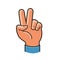 Victory sign, gesture. Two fingers raised up, peace, winning symbol