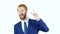 Victory Sign by Red Hair Beard Businessman, White Background