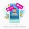 Video blog monetization flat vector icon concept. Vertical video with bearded vlogger influencer on the smartphone screen