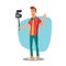 Video Blogger Vector. Lifestyle Video Clip Shooting Process. Shooting Video Process. Flat Cartoon Character