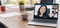 Video call business people meeting on virtual workplace or remote office