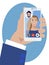 Video call. Communication of a pair of lovers in social networks via phone. In minimalist style. Cartoon flat vector