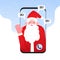Video call to Santa Claus. Merry Christmas and Happy New Year greetings through incoming call and online video chat