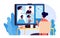 Video calling. Online conference, internet call or business chat. Group people have distance discussion