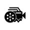 Video camera and Film reel icon with a white background