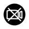 Video Camera glyph icon. Film camera off, round symbol. Forbidden record. Black internet round button for webinar, video chat, ect