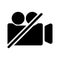 Video Camera glyph icon. Film camera off, round symbol. Forbidden record. Internet button for webinar, video chat, ect