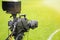 Video camera put on the back of football goal for broadcast on TV sport channel
