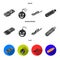 Video card, virus, flash drive, cable. Personal computer set collection icons in black, flat, monochrome style vector