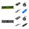 Video card, virus, flash drive, cable. Personal computer set collection icons in cartoon,black style vector symbol stock