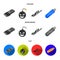 Video card, virus, flash drive, cable. Personal computer set collection icons in cartoon,flat,monochrome style vector
