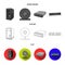 Video card, virus, flash drive, cable. Personal computer set collection icons in flat,outline,monochrome style vector