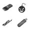 Video card, virus, flash drive, cable. Personal computer set collection icons in monochrome style vector symbol stock