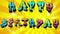 Video with cartoon background and grunge effect lettering happy birthday and fireworks