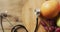 Video of close up of stethoscope with fruit on wooden table