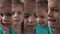 Video Collage Funny Happy Little Kid Close Up Preschool Girl Child Looking At Camera Pretty Natural Face. Sincere