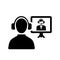 Video conference black icon, online interview