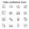 Video conference icons set in thin line style
