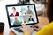 Video conference, Work from home, Asian man and woman making video call to business team with virtual web, Contacting asia