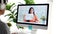 Video conference, Work from home, Asian woman holding business chart while making video call to business team with virtual web,