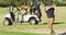 Video of diverse male friends playing golf on golf field