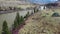 Video from a drone flying along Altai river Katun in Spring season. Bank with rhododendron bushes at the beginning of flowering