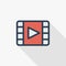 Video frame, movie, film, cinema, media, player thin line flat color icon. Linear vector symbol. Colorful long shadow