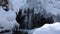 Video of frozen waterfall on river Pescherka in winter season. Siberia, Russia