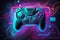 Video game controller, neon, gaming. Background