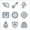 video game elements line icons. linear set. quality vector line set such as princess, shield, love potion, arrows, coin, chest,