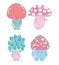 Video game fungus characters cartoon friendly icons set