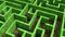 Video game geometric mosaic maze. Construction of hills landscape using brown and green grass blocks. 3D rendering illustration