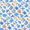 Video game seamless pattern with thin line icons