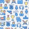 Video game seamless pattern with thin line icons