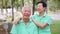 Video Happy Asian senior couple smiling after exercise in the park